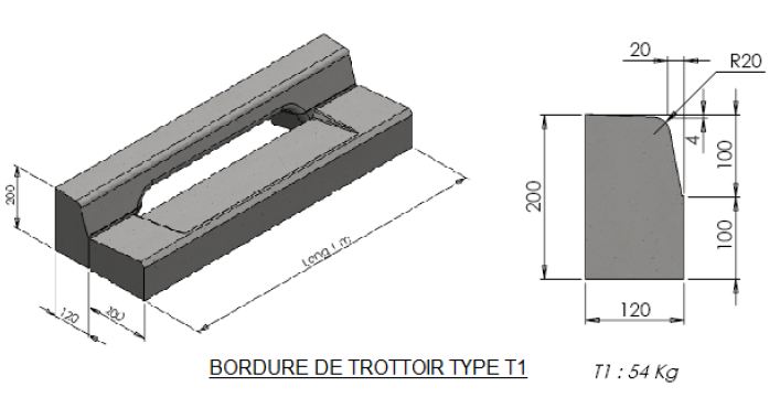 Bordure de trottoir type T1